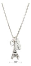 Sterling Silver 18&quot; I Love Paris Necklace with Eiffel Tower Heart &amp; Je T&#39;aime - £65.09 GBP+
