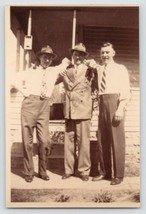 Three Young Men in Suits Business Sepia Black &amp; White Snapshot Photo Picture - £11.70 GBP