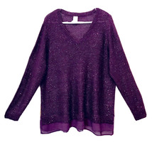 Faded Glory Womens Plus Size 3X (22W-24W) Purple Sequined V Neck Tunic S... - £13.51 GBP