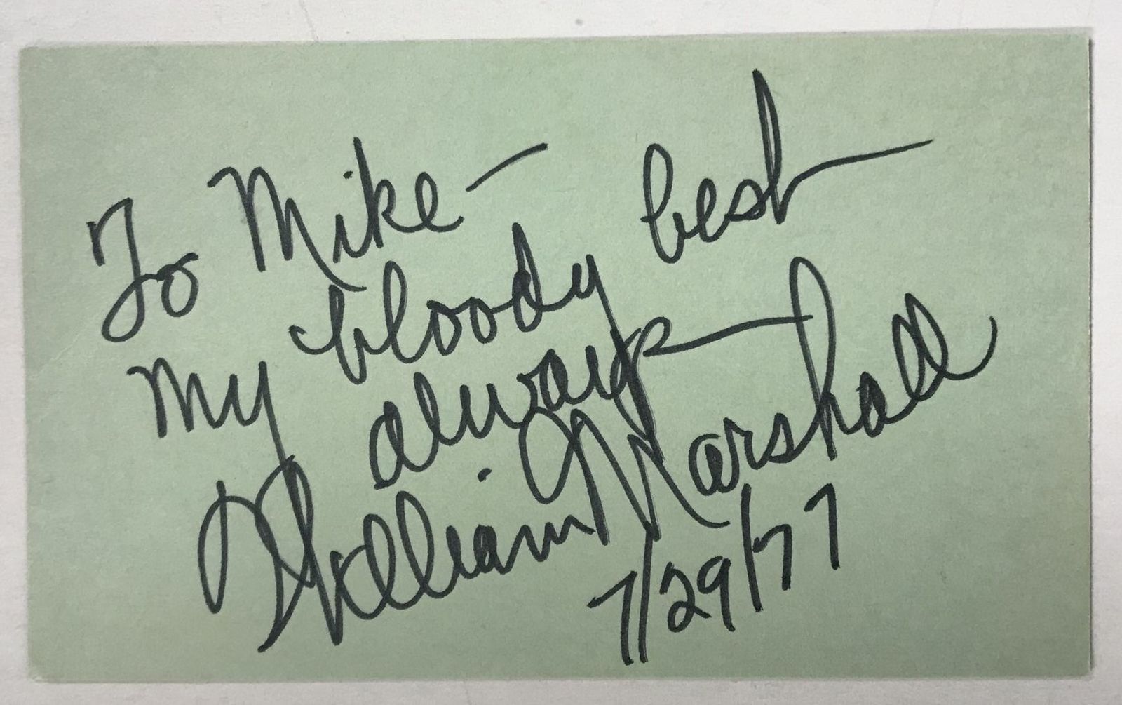 Primary image for William Marshall (d. 2003) Signed Autographed Vintage 3x5 Index Card