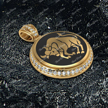 14K Yellow Gold Finish 0.50 Ct Diamond Taurus Zodiac Sign Pendant Charm - $431.99