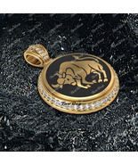14K Yellow Gold Finish 0.50 Ct Diamond Taurus Zodiac Sign Pendant Charm - $431.99