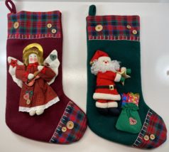 Vintage Lot 2 World Bazaar Felt Applique Santa Angel Christmas Stockings - £38.93 GBP
