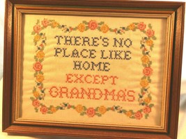 Vintage Embroidered Fabric NO Place like Home Except Grandma&#39;s Hand-sewn - $24.99