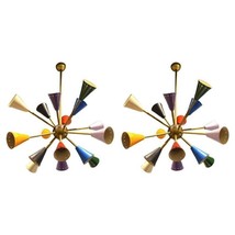 Pair of Antiqued Multicolored Sputnik Brass Chandelier 16 Arm Italian Lighting - £332.97 GBP