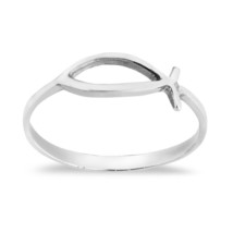Simple Plain Ichthys Christian Fish Sterling Silver Everyday Ring-9 - £10.83 GBP