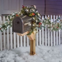 Lighted LED Mailbox Swag w/ Timer Outdoor Pine Christmas Holiday Seasonal Decor - £33.78 GBP