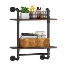 Industrial Pipe Floating Bathroom Shelves Wall Mounted With Towel Bar, 2... - $73.99