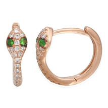 0.15 Ct Round Cut Emerald &amp; Cz Snake Huggies Hoop Earrings 14K Rose Gold Plated - £22.00 GBP