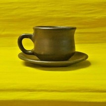 Vintage Mexican Brown Pottery Demitasse Cup &amp; Saucer - $11.69