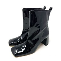 Good American Black Patent Leather Boots Square Toe Block Heel Black 8 - £76.07 GBP