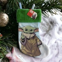 Star Wars The Mandalorian Baby Yoda Grogu Christmas Stocking 15&quot;Green Wh... - £7.31 GBP