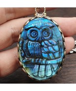 Grand collier figurine homme vintage bleu naturel sculpture feu labrador... - $156.26 CAD