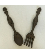 Vintage large ceramic wall hanging brown  fork and spoon country farmhou... - $19.75
