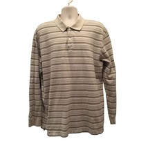 LL Bean Beige Tan Striped 100% Cotton 1/4 Button Long Sleeve Polo Shirt XL - £27.64 GBP