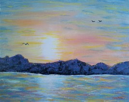 Original Rocky Shore Seascape Painting Impressionism Ocean Sunset  Carla Dancey - £17.52 GBP