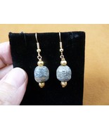 (DP3-617) REAL Late Pleistocene Stegodon gray stone bead gold dangle Ear... - $15.88