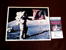 GENE CERNAN APOLLO 17 LAST MAN ON THE MOON SIGNED AUTO NASA FLAG LITHO P... - $346.49