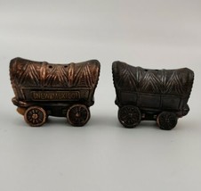 Vtg Copper Metal Small Wagon Coach 2&quot; Made in Japan - Salt &amp; Pepper Shakers - $15.43