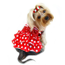 Klippo Dog Clothes Sparkling Bow Ruffle Layered Dress Red   XS-XL Puppy ... - $28.59+