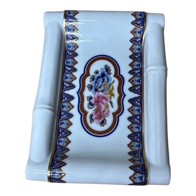 Elizabeth Arden CHINOISERIE Ceramic Rectangle Soap Dish Gold Accents 6" x 4-1/4" Item image 3