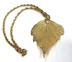Vintage Gold Dipped Leaf Necklace Boho Woodland nature Jewelry 70s mod - £11.59 GBP