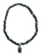 Black Glass Beaded Stretchy Anklet with Silver Alloy Spacers and Owl Charm - $5.99