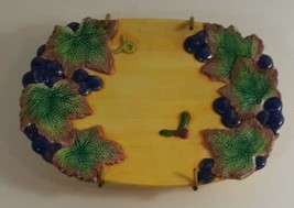 vintage Fitz and Floyd Hand Painted Yellow with Purple Grapes Plate few chips - £7.80 GBP