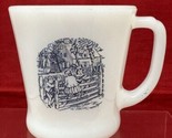 Children on Fence Fire King Currier &amp; Ives Coffee Mug Cup Milk Glass Vin... - $11.39