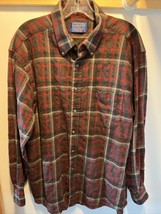 Sir Pendleton Men’s L Red Grey Plaid Long Sleeve Button Down Wool Flannel Shirt - £38.91 GBP