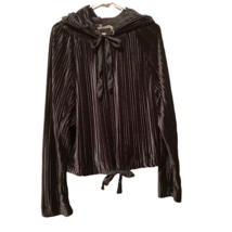 Rachel Roy Womens Hoodie Sweatshirt Black Velvet Long Sleeve Accordion Pleats M - £14.03 GBP