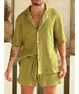 Men&#39;s Plus Size Button Down Half Sleeve Top and Shorts Set - $63.49