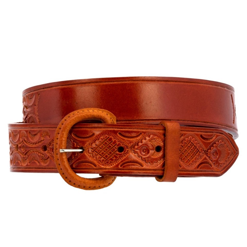 Orange Cowboy Belt Western Dress Hand Tooled Real Leather Buckle Vaquero... - $18.99