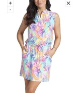 IBKUL UPF 50 Lessie Print Sleeveless Drawstring Golf Dress Pockets Sports M - $910.36 MXN