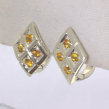 Orange Sapphire Rounds 925 Parallelogram Earring Pair Russian Lock Design 601 - £88.18 GBP