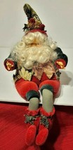 Vintage Handmade 16&quot; Santa Elf Red Green Shelf Sitter Tapestry Corduroy ... - £31.28 GBP