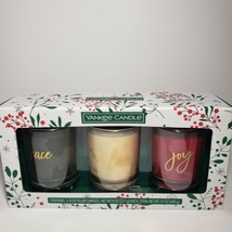 Yankee Candle Set &quot;Peace Love Joy&quot; 3, 8 oz Pillar Candles - £19.45 GBP