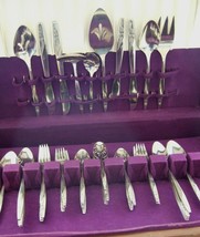 59 Pc SET AMERICAN STAINLESS USA FLATWARE INS88 PATTERN ROSE &amp; TEXTURED TIP - £35.05 GBP