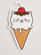 Cat Shaped Ice Cream Cone with Cherry on Top Sticker Decal Cute Embellishment - £1.81 GBP