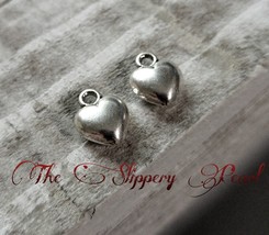 6 Puff Heart Charms Antique Silver Tone Love Pendants 2 Sided 13mm - $5.93