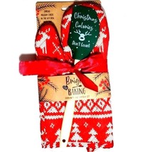 Christmas Calories Don&#39;t Count Spatula Red Green Quilted Oven Mitt 2pc G... - $12.95