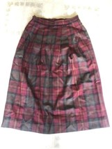 Lands End Pleated Wool Red Green Plaid Skirt 12 Plaid USA Granny Vintage - $37.07