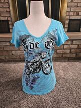 Liberty Wear Biker-chic Motorcycle Tshirt Womans Sz Medium Baby Tee USA ... - $27.72