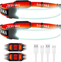 SEVENKA Rechargeable LED Headlamp, USB, Adjustable, Water Resistant, Bright, Lig - £17.99 GBP
