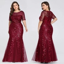 Plus Size Sequin   Slim Evening Dress Beaded Leaves Pattern Formal  Women Elegan - £101.94 GBP