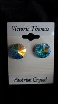 Victoria Thomas AB Round Rivoli Rhinestone Surgical Steel Post Earrings - £10.21 GBP