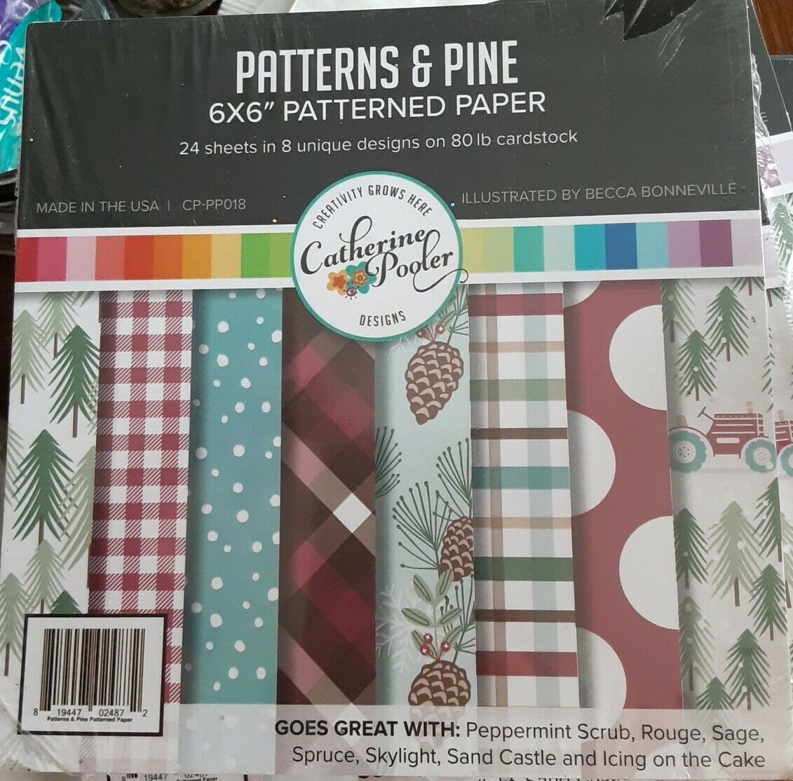 Catherine Pooler Patterns &amp; Pine 6&quot;x6&quot; Patterned Paper 24 Sheets 8 Designs - $7.92