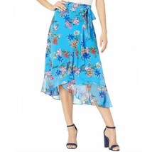 Calvin Klein Womens 14 Blue Ocean Multi Floral Ruffle Front Lined Midi Skirt NWT - £24.53 GBP