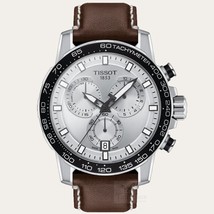 Tissot Supersport Chrono silbernes Zifferblatt braunes Leder Herrenuhr... - $342.10