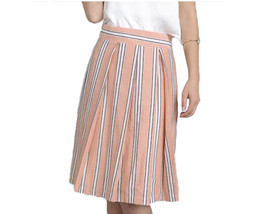 Cotton Striped &amp; Pleated Flared Full Skirt Pink and White Size  L - Hey Viv - $16.00